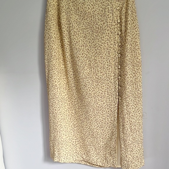Frank & Oak Pastel Yellow Button Down Dainty Floral Midi Skirt S - Picture 4 of 15